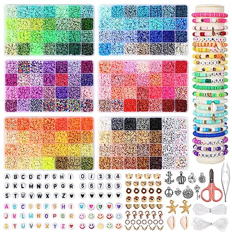 Quefe Clay Beads, 20000pcs, 160 Colors, Clay Bead Bracelet Making, Flat Round Polymer Heishi Beads Kit, DIY Craft Jewelry Making Gifts QUEFE