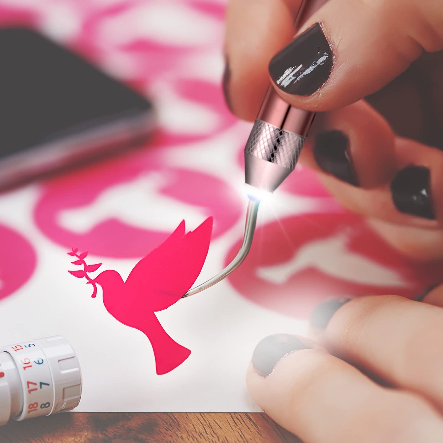 Therwen 6 Pcs Weeding Tools Set Weed Removal Tool Kit LED Tweezers Pin Hook Scissors for Vinyl Paper Projects Crafting DIY Therwen