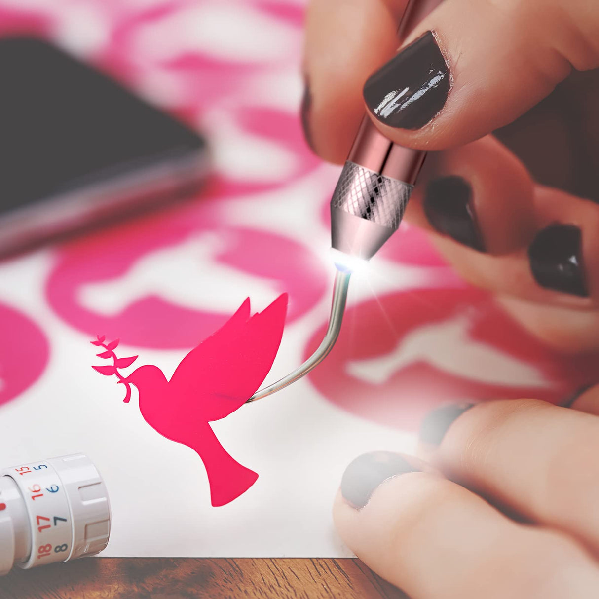 Therwen 6 Pcs Weeding Tools Set Weed Removal Tool Kit LED Tweezers Pin Hook Scissors for Vinyl Paper Projects Crafting DIY Therwen