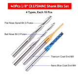 40Pcs End Mills CNC Router Bits Set 1/8" Shank, Mcwdoit CNC Machine Cutting Milling Tool Engraving Cutter Including Flat Nose/Ball Nose End Mill, mcwdoit