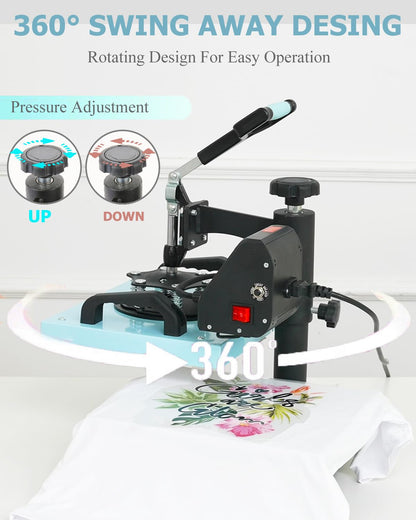 Heat Press Machines 12x10 T-Shirt Pressing Machine 360° Swing Away Sublimation Heat Press Digital DIY Heat Transfer Press Vinyl for T-Shirt Bag