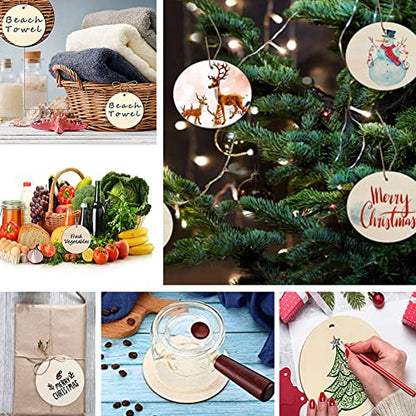 WLIANG 50 Pcs 3 inch Wooden Tags Unfinished Rounds Wooden Circles with Holes, Blank Wood Circles Ornaments Hanging Tags, Wood Round Disc Cutouts for