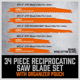 HORUSDY 34-Piece Reciprocating Saw Blades Set, Metal & Woodcutting Saw Blades, Sawzall Blades with Pouch. HORUSDY