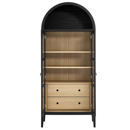 Modway Nolan Modern Farmhouse 71" Tall Arched Storage Display Cabinet in Black Oak Wood Grain - WoodArtSupply