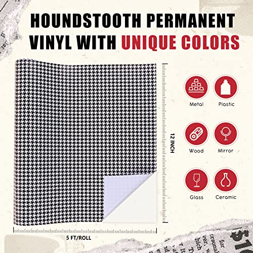 Tintnut Houndstooth Permanent Vinyl Roll - 12 inch x 5ft, Patterned Adhesive Vinyl Compatible with Cricut Machine, Black and White Permanent Outdoor Tintnut