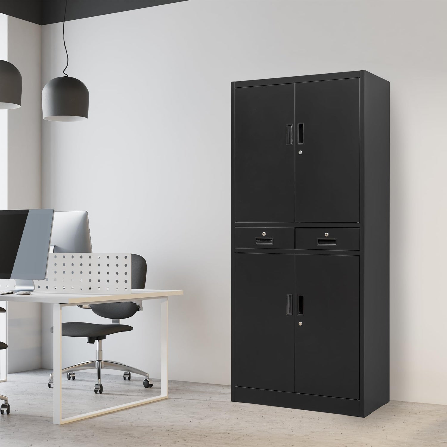 iDEKAI Metal Storage Cabinet with Lock, 71" Garage Storage Cabinets with 2 Lockable Drawers and 4 Adjustable Shelves,Tall File Cabinet, Tool Cabinet iDEKAI