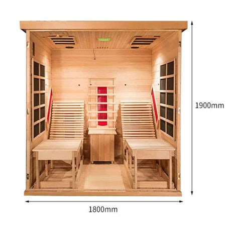 iDOTODO Far Infrared Wooden Sauna Room with Recliner, 2 Person Indoor Infrared Home Sauna, Indoor Saunas for Home 220V， 3400W, 9 Heaters, Hemlock, iDOTODO