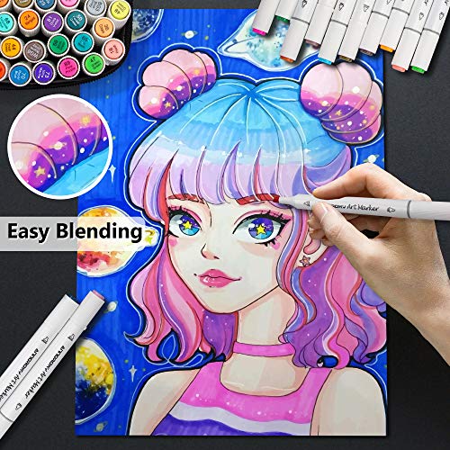 anngrowy 80 Colors Markers for Adult Coloring Double Tipped for Artists/Kids Coloring Drawing Sketch Dual Tip Alcohol Based Marker Art Set Bonus 1