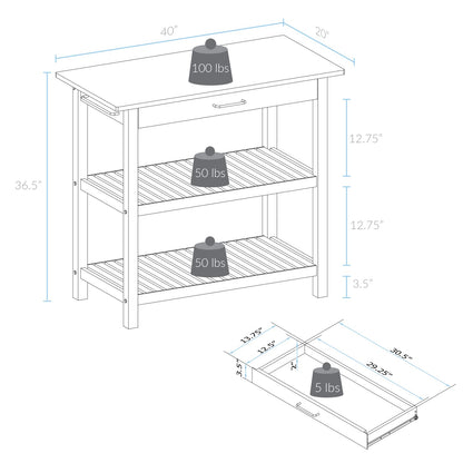 Casual Home Solid Hardwood Top, Slate Gray, 40" W (373-932) Kitchen Island - WoodArtSupply