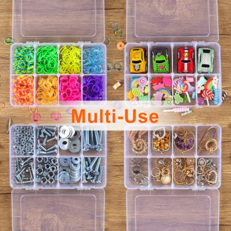 QUEFE 4 Pack 8 Grids Bead Organizers and Storage, Plastic Organizer Box with Removable Dividers Tackle Box Organizer for Candies Snacks Electronics QUEFE