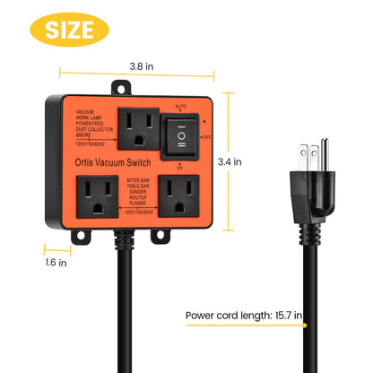 Automatic Vacuum Switch, Ortis Vacuum Switch for More Power Tools, Delay Vacuum On/Off to Prevent Circuit Overload and Tripping, Keep Your Workplace