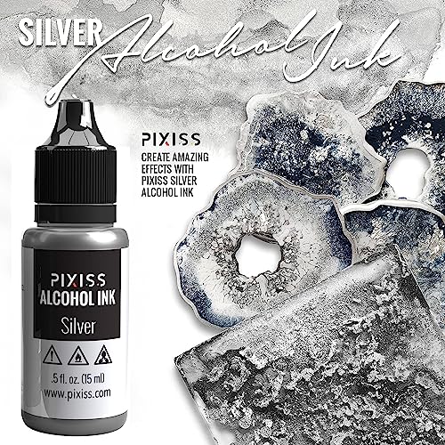 Pixiss Metallic Alcohol Ink Set - Silver and Gold Metallic Alcohol Ink Mixatives, 5oz Metallic Alcohol Pigment Resin Dye, Alcohol Inks for Epoxy - WoodArtSupply