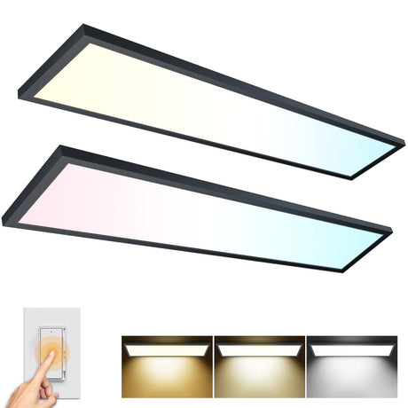 AIKVSXER 1x4 LED Flat Panel Light CPANL Surface Mount LED Ceiling Light Black, 5500LM 50W TRIAC 10-100% Dimmable, 3000/4000/5000k Selectable 4 Foot AIKVSXER