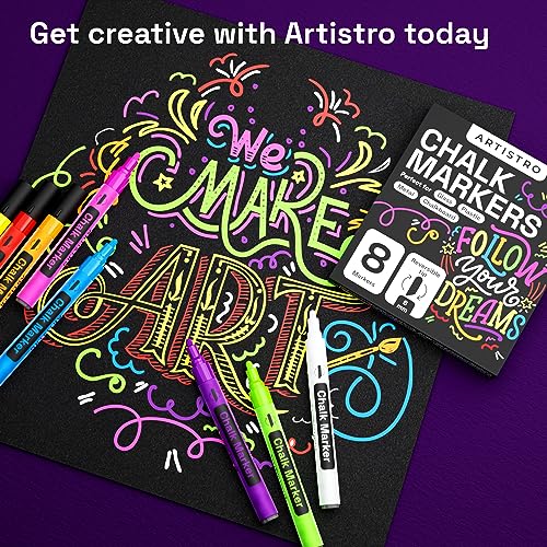 ARTISTRO 8 Neon Chalk Markers - Erasable Chalk Pens with 6mm Reversible Tip for Blackboard, Chalkboard, Car Window, Glass - Liquid Chalk Markers - WoodArtSupply