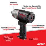 AIRCAT Pneumatic Tools 1150 1/2-Inch Drive Killer Torque Composite Impact Wrench 1295 ft-lbs, with coupler set AIRCAT