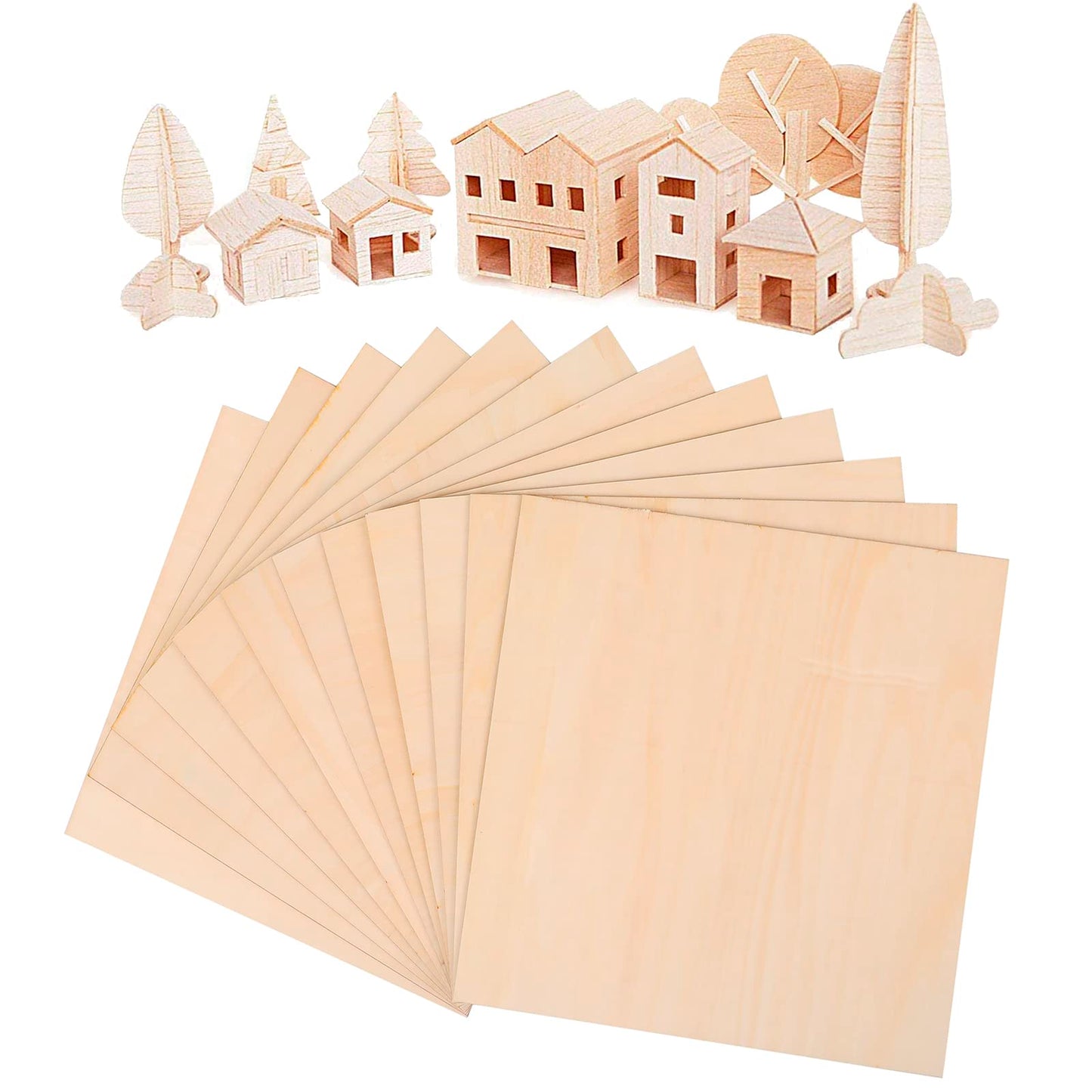 12 Pack Basswood Sheets for Crafts,12 x 12 x 1/8 Inch- 3mm Thick Plywood Sheets with Smooth Surfaces, Squares Bass Wood Boards for Laser Cutting,
