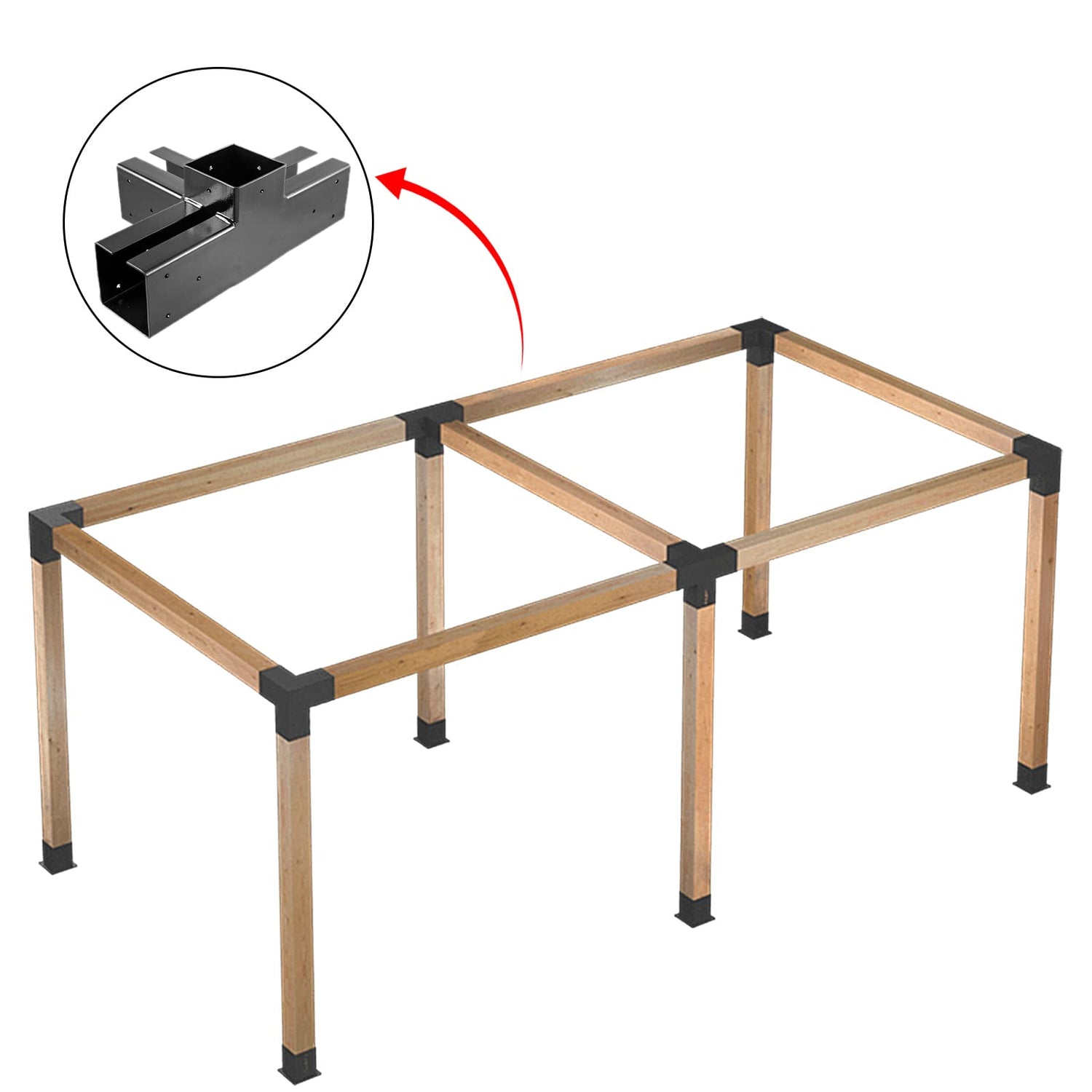 FMhotu 4x4 Pergola Brackets Kit, Glossy Black Steel 4 Way Right Angle Corner Bracket for 4x4 Wood Beams (Actual Size: 3.5×3.5inch), Post Base FMhotu