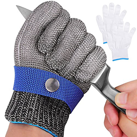 Herda Level 9 Cut Proof Gloves Chainmail Gloves Kitchen Gloves for Fish Meat Cutting Wood Carving Whittling Oyster Shucking Safety Butcher Work (XL) Herda