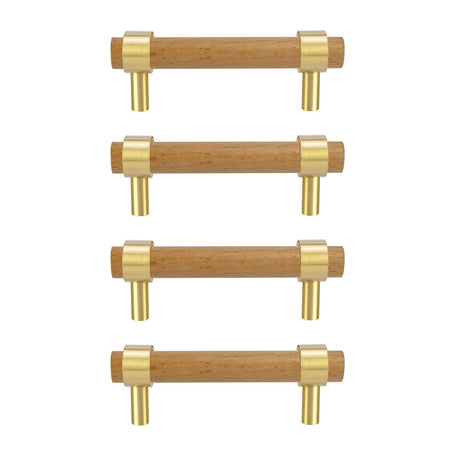 foxwake Wood and Brass Dresser Handles 0~3 Inch Double Hole 4Set Adjustable Center to Center Euro Scandi-Modern Kitchen Cabinet Pull, Unfinished DIY foxwake