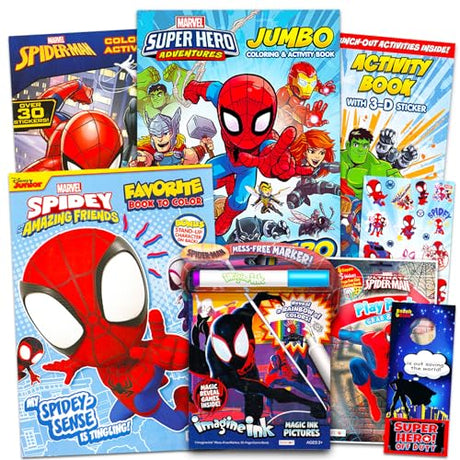 Marvel Spiderman Coloring Books Bulk for Kids - Spiderman Coloring Art Set Bundle Includes 6 Coloring Books with Activities, Stickers, and Games Marvel