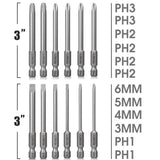 REXBETI 12 Piece Slotted Phillips Screwdriver Bit Set, 1/4 Inch Hex Shank S2 Steel Magnetic 3 Inch Long Drill Bits (Slotted Set) REXBETI