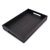 EDHAS Acacia Wood Rectangle BLACK Serving Tray for Breakfast Dinner Drinks Kitchen Dining Living Bathroom With Handle (15" x 10" x 1.6") EDHAS