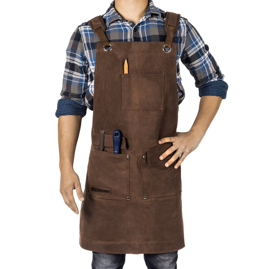 Texas Canvas Wares Woodworking Apron, Heavy Duty Waxed Canvas Work Apron With Pockets - M-XL Shop Apron for Men with Double Stitching, and Comfy Texas Canvas Wares
