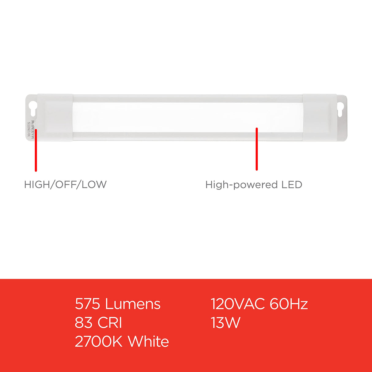 UltraPro 18 inch Plug-in Linkable Under Cabinet Lights, High/Low/Off, Warm White Light (2700K), LED Under Cabinet Lighting, Under Counter Lights for UltraPro