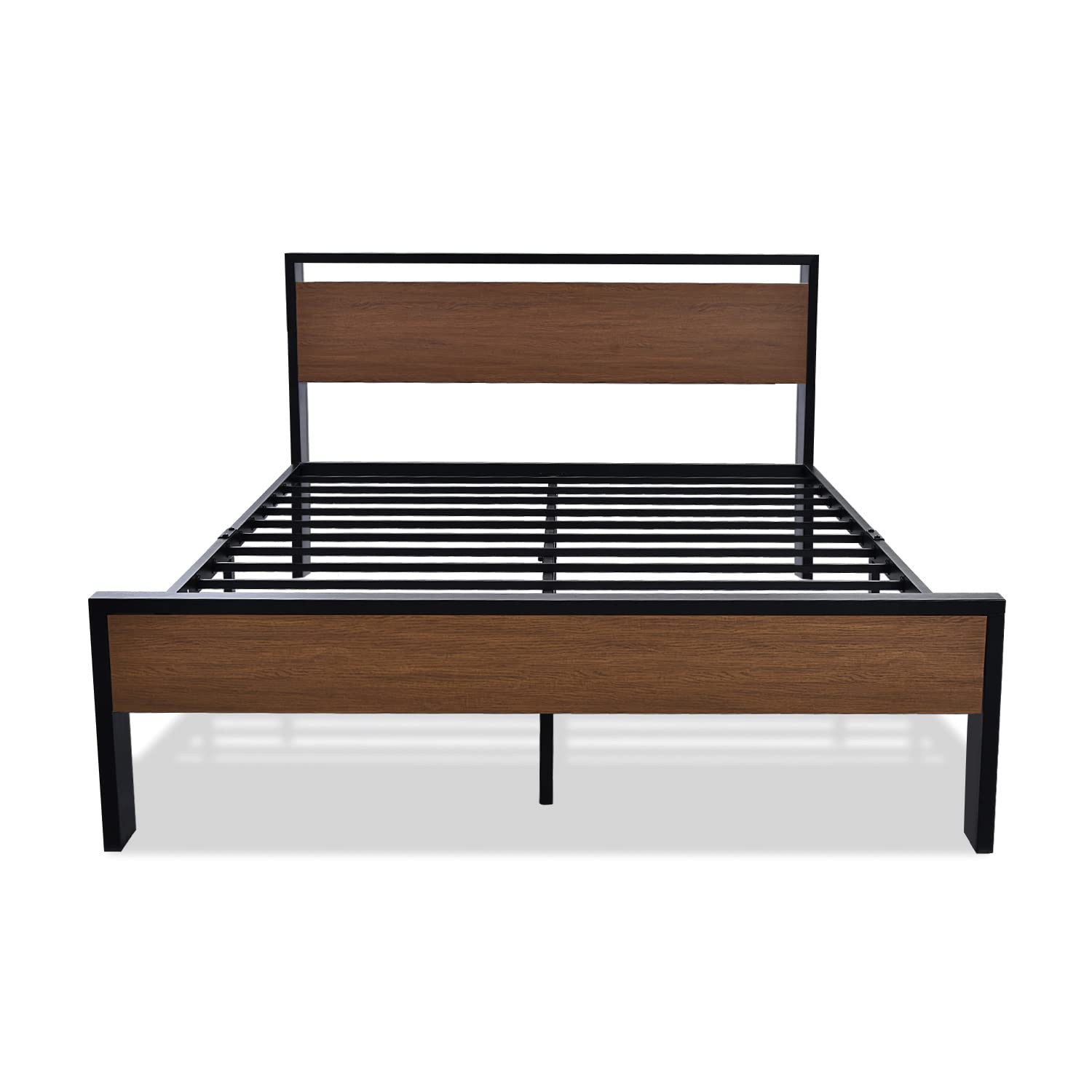 SHA CERLIN 14-Inch Queen Metal Platform Bed Frame with Rustic Wooden Headboard and Footboard SHA CERLIN