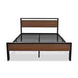 SHA CERLIN 14-Inch Queen Metal Platform Bed Frame with Rustic Wooden Headboard and Footboard SHA CERLIN
