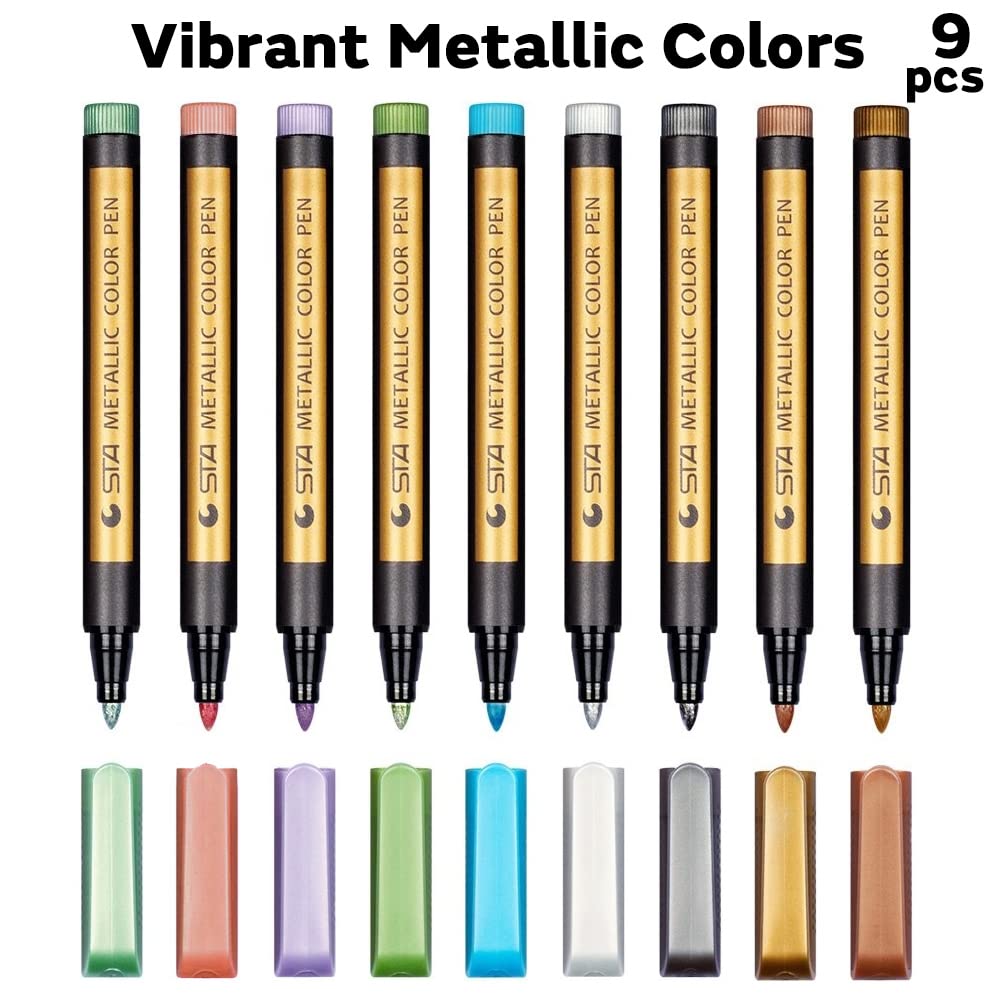 Dyvicl Metallic Marker Pens - Set of 9 Medium Point Metallic Markers - WoodArtSupply