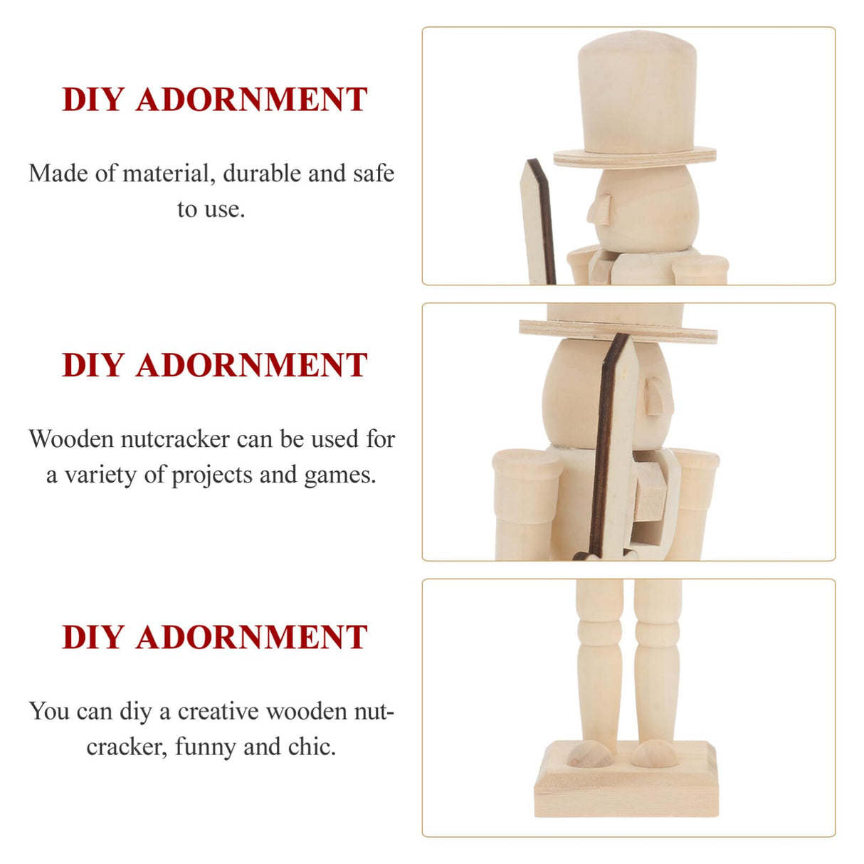 BESTOYARD Unfinished Wooden Nutcracker 20cm Christmas Nutcracker Unpainted Blank Nutcracker Soldier with Swords Figures Wooden Christmas Table BESTOYARD