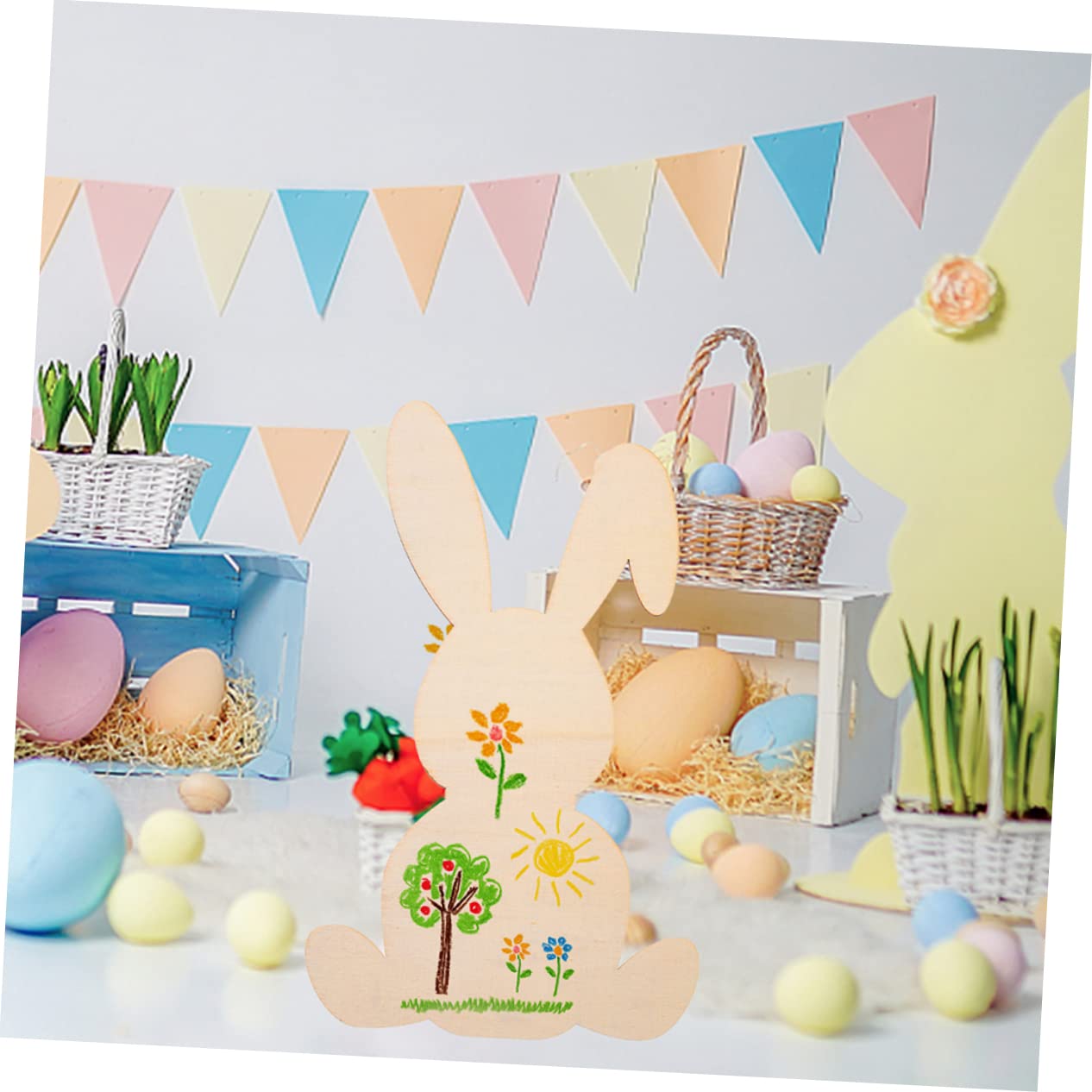 KOMBIUDA 6pcs Rabbit Shaped Wood Chips Graffiti Wooden Slices Wood Cutouts Easter Unfinished Wood Easter Bunny Cutouts unpainted Easter Cutouts Wood KOMBIUDA
