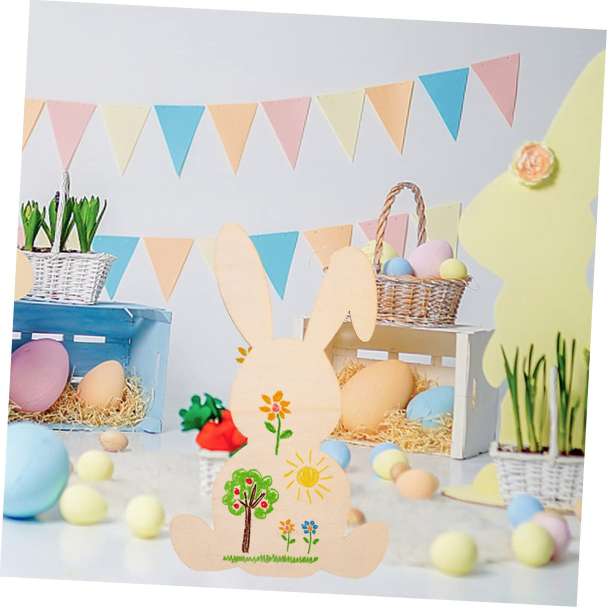 KOMBIUDA 6pcs Rabbit Shaped Wood Chips Graffiti Wooden Slices Wood Cutouts Easter Unfinished Wood Easter Bunny Cutouts unpainted Easter Cutouts Wood KOMBIUDA
