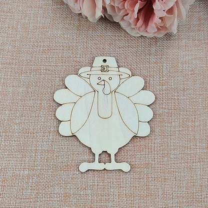 Creaides 20pcs Turkey Wood Cutouts DIY Crafts Wooden Turkey Shaped Hanging Tags with Hole Hemp Ropes for Fall Harvest Thanksgiving Christmas Party