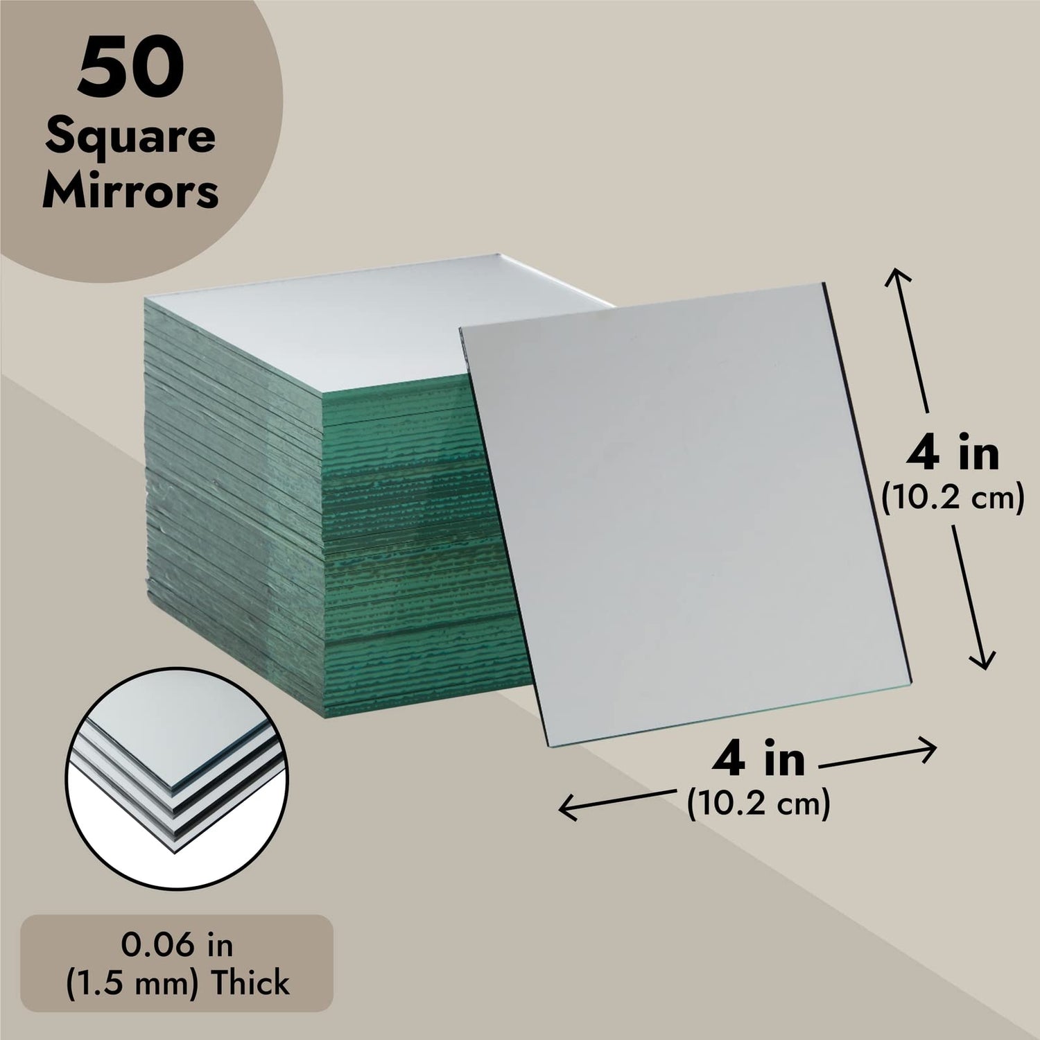 50 Pack Square Glass Mirror Tiles, 4 Inch Panels for Crafts, Centerpieces, DIY Home Decor Bright Creations