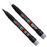 Uni Posca PCF-350 Brush Tipped Paint Marker Art Pen - Fabric Glass Metal Pen - Black & White Set (1 of Each) posca