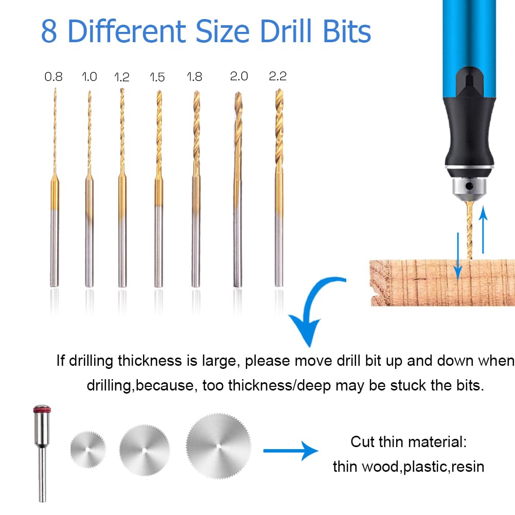 3-Speed Cordless Mini Drill Pen With 8 Small Drill Bits,Rechargeable Electric Hand Drill Pin Vise,Micro Drill Set For Jewelry - WoodArtSupply