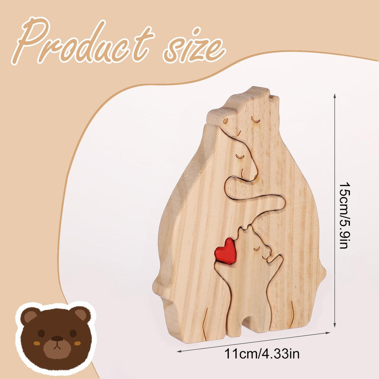 Personalized Family Name Puzzle, 3 Bears Wooden Bear Puzzle Decorative Wooden Bear Puzzle Creative Birthday Gifts for Mom Parents Home Decor Mothers BOXOB