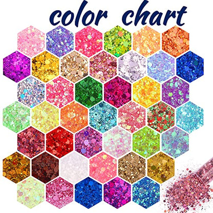 Holographic Chunky and Fine Glitter Mix, 45 Colors Festival Sequins & Glitter Powder, Iridescent Glitter Flakes, Cosmetic Face Body Eye Hair Nail Art - WoodArtSupply