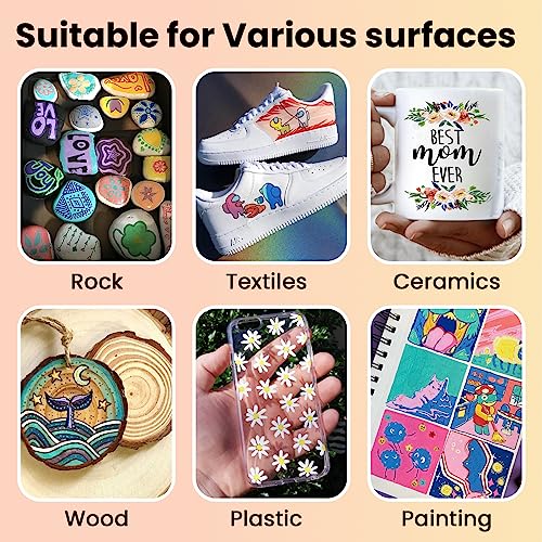 Tesquio Paint Pens, 42 Colors Acrylic Paint Pens Paint Markers, Dual Tip Pens With Medium Tip and Brush Tip for Rock Painting, Wood, Ceramic, Fabric, Tesquio