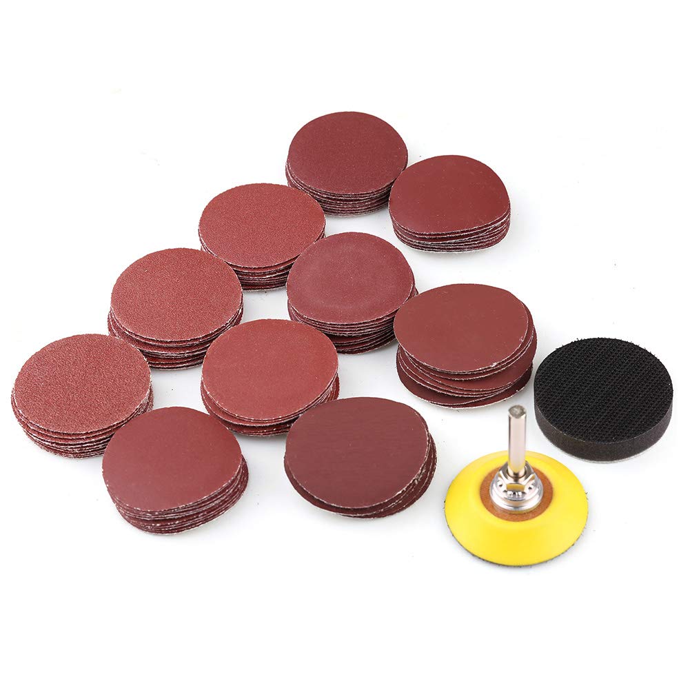 2 Inch Sanding Discs Kit, 100PCS 60-3000 Grit Sandpaper with 1/4" Shank Backing Plate and Soft Foam Buffering Pad, for Drill Grinder Rotary Tool, LotFancy