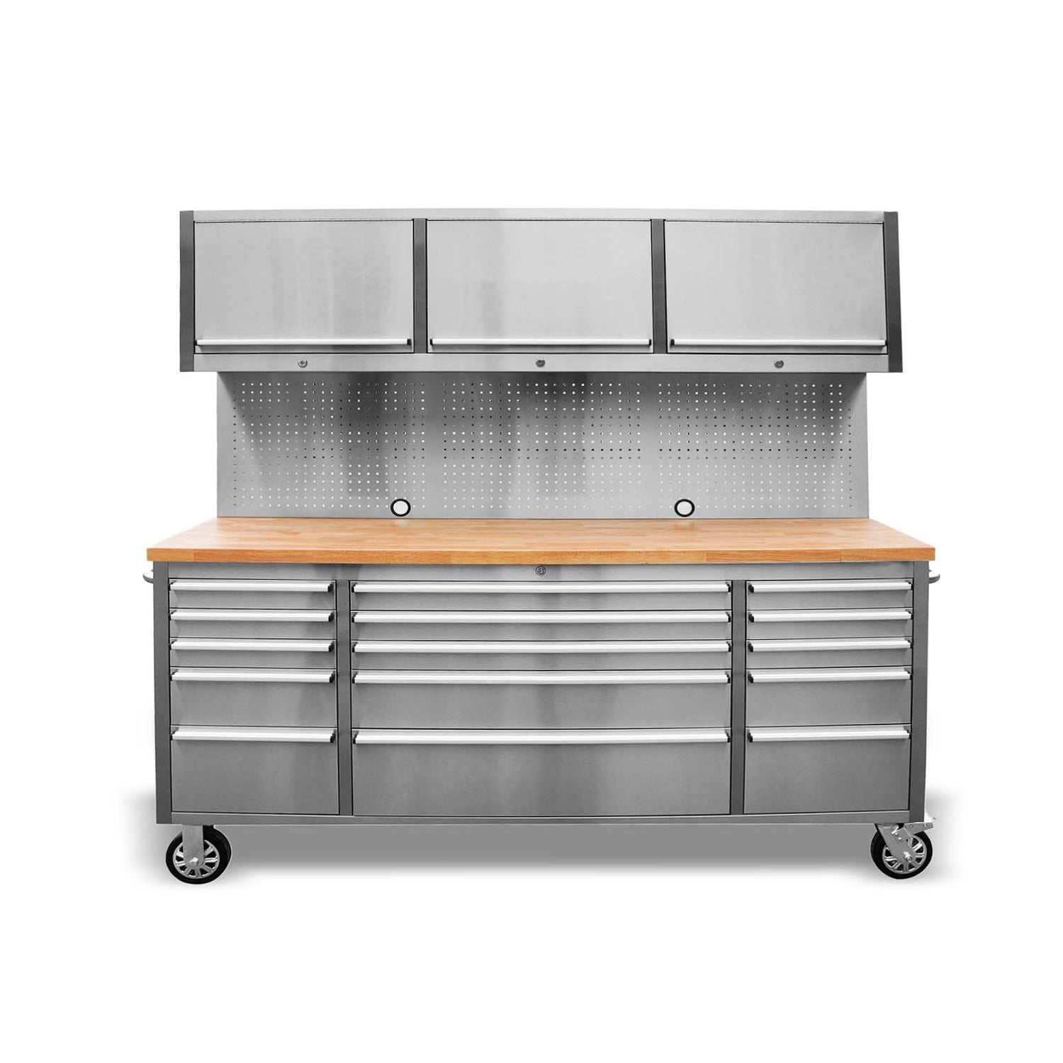 CHETTO C 72" Rolling Tool Box Chest Cabinet 15 Storage Drawers 3 Upper Cabinet Pegboard Large Toolbox with Wheels for Warehouse Basement Home Pantry CHETTO C