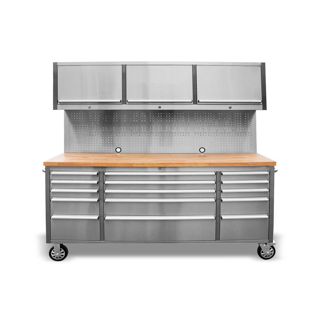 CHETTO C 72" Rolling Tool Box Chest Cabinet 15 Storage Drawers 3 Upper Cabinet Pegboard Large Toolbox with Wheels for Warehouse Basement Home Pantry CHETTO C