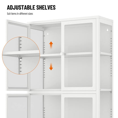 HANLIVES Elegant Glass Display Cabinet with 4 Adjustable Shelves and Doors in Cold-Rolled Steel - WoodArtSupply