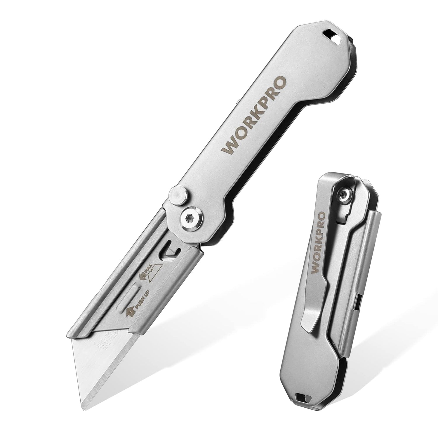 WORKPRO EDC Folding Utility Knife, Mini Box Cutter with Quick Open Axis Lock, Quick Change Blade Razor Knife, Foldable Small Pocket Knife with Belt WORKPRO