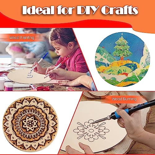 12 Pcs 14 Inch Wood Circles for Crafts Unfinished Wooden Slice Blank Round Wooden Door Hanger Sign Round Wooden Discs with Bows,Twine, Glue Point for AWIZOM