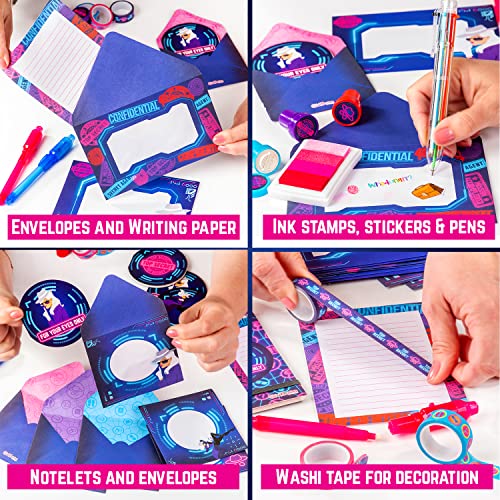 GirlZone Ultimate Secret Agent Writing Set, Exciting Spy Kit and Fun Stationery Set with Spy Pen Toy, Stationery Paper and Envelopes Set for Spy GirlZone