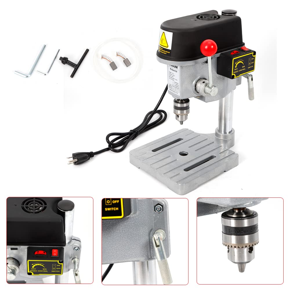 Drill Press Bench,Electric Benchtop Drill Press with 3 Speed Adjustable Mini Bench Wood Drilling Machine Portable Drill Press Table for Home DIY Oiveinya