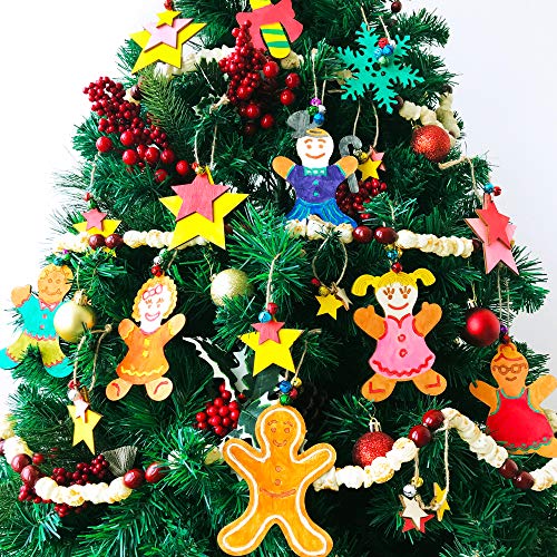 40 Set Wooden Christmas Ornaments Craft Kit DIY Gingerbread Man Ornaments Paintable Wood Gingerman Family Dolls Gingerman Cutout Hanging Christmas - WoodArtSupply